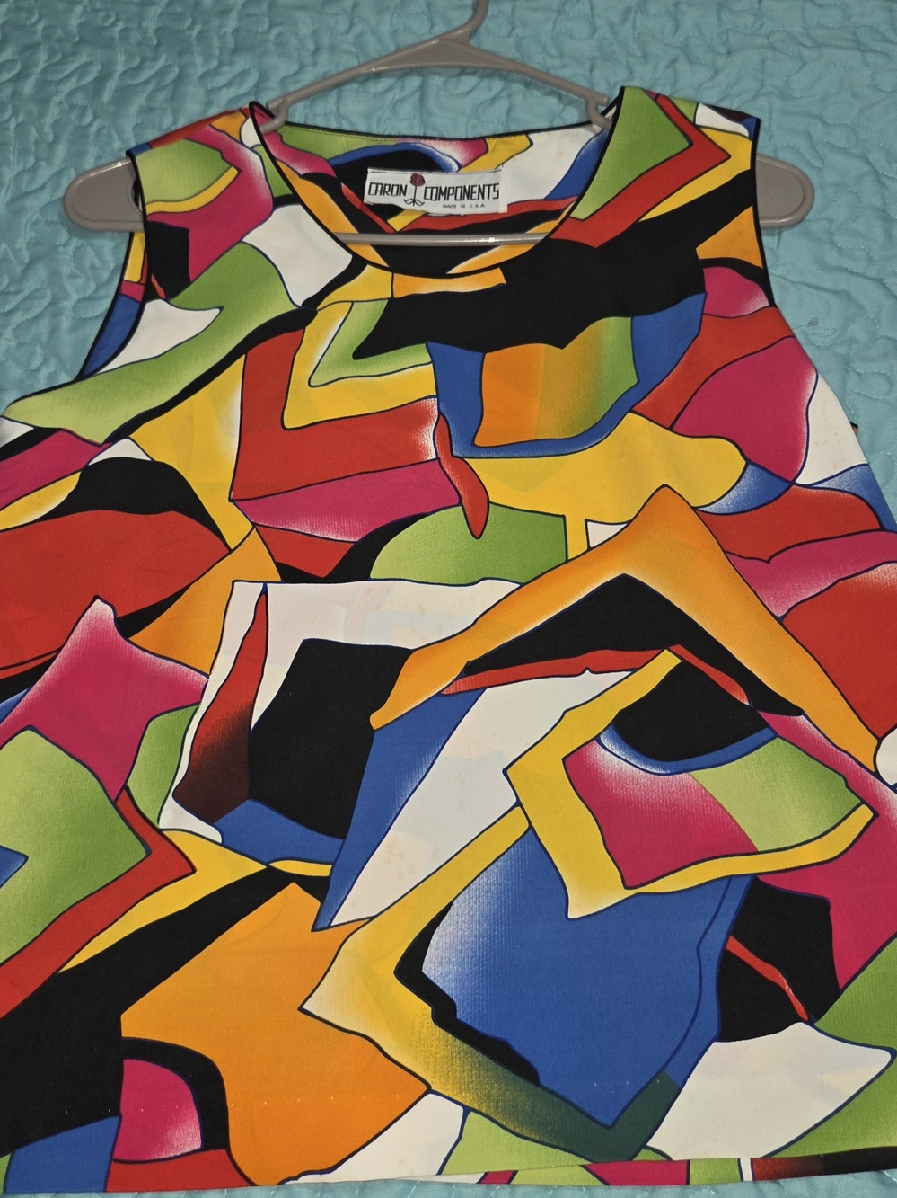 Vintage Abstract Tank Top - Pink Yellow Blue Green Black White